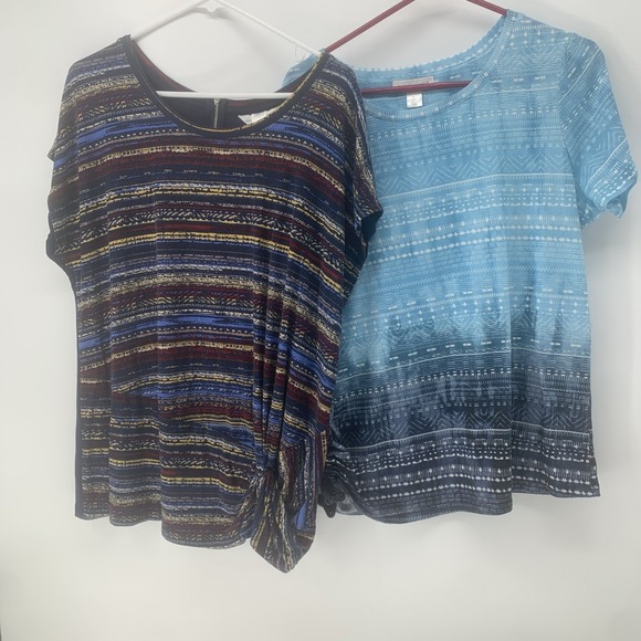 Christopher & Banks Tops - 2 Christopher & Banks Woman's Large Short Sleeve Shirt Tops lot Blue Prints